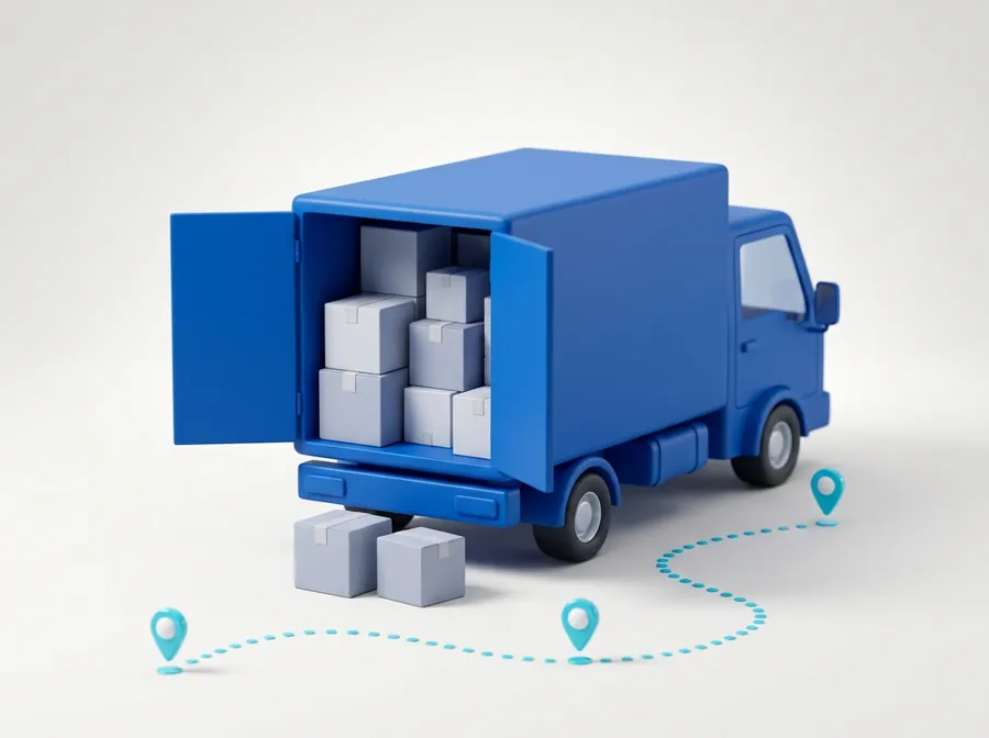 Ilustrasi truk delivery dengan rute pengiriman