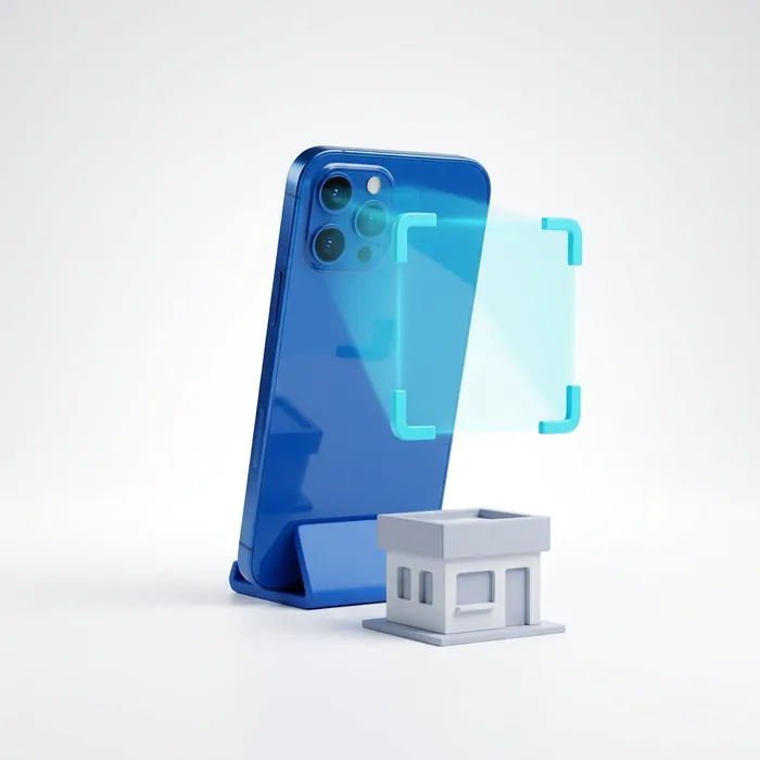 Ilustrasi smartphone mengambil foto toko