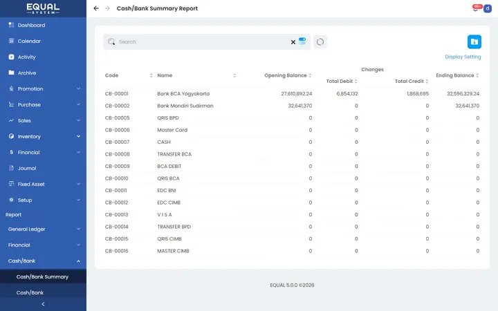 Cash/Bank Summary