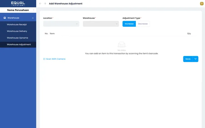 Add Warehouse Adjustment