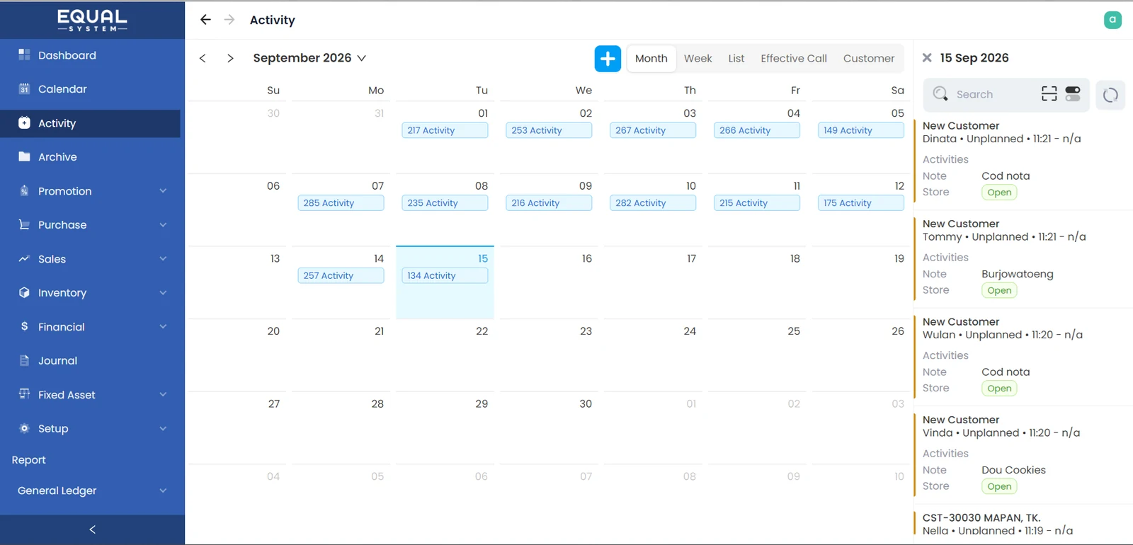 Activity calendar EQUAL