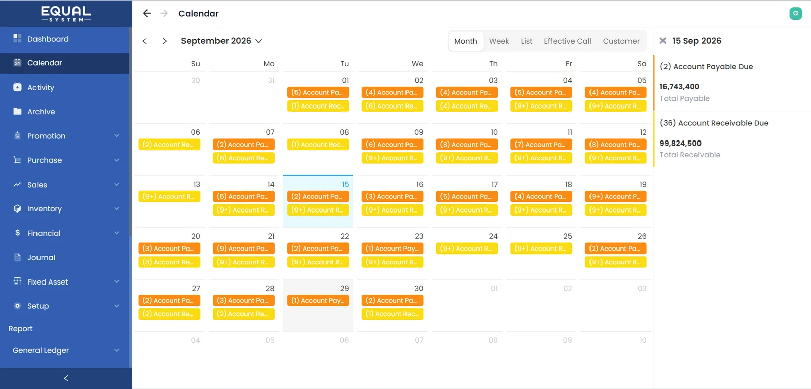 Calendar reminder EQUAL untuk account payable dan account receivable